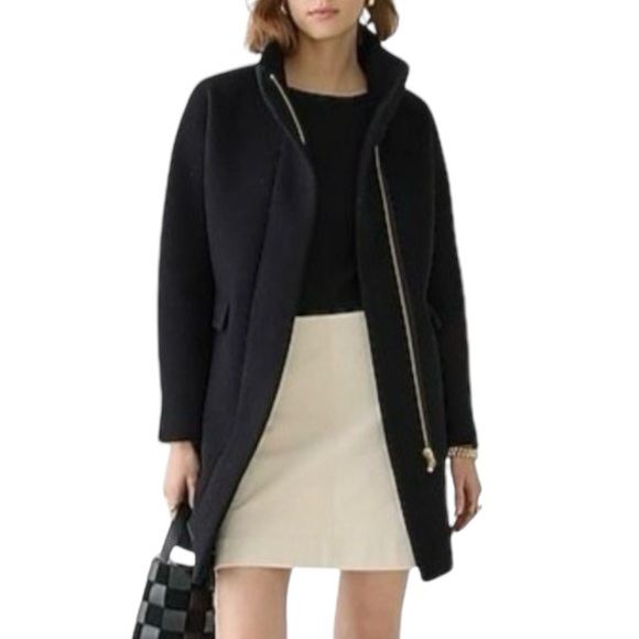J. Crew Black Italian Stadium Cloth Nello Gori Wool Blend Cocoon Coat Size 8 - Picture 1 of 16